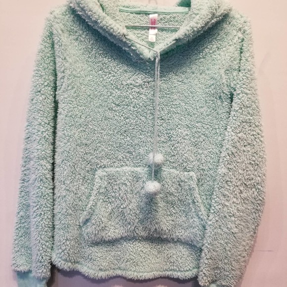 Xhilaration Fuzzy Sweatshirt Mint Green Cozy Warm Cuddly juniors Size S - Picture 4 of 11